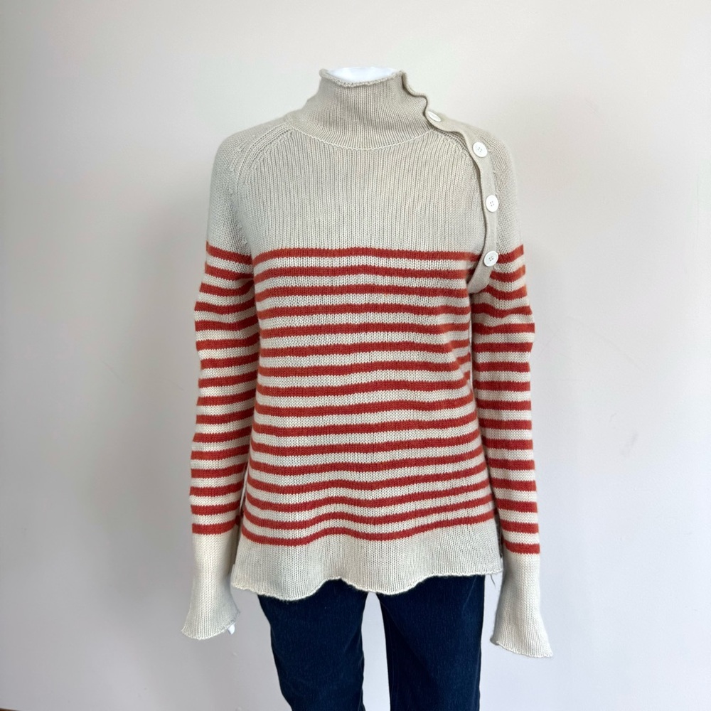 Majestic Filatures Deluxe Tricot Wool Cashmere Relaxed Stripe Sweater Size2